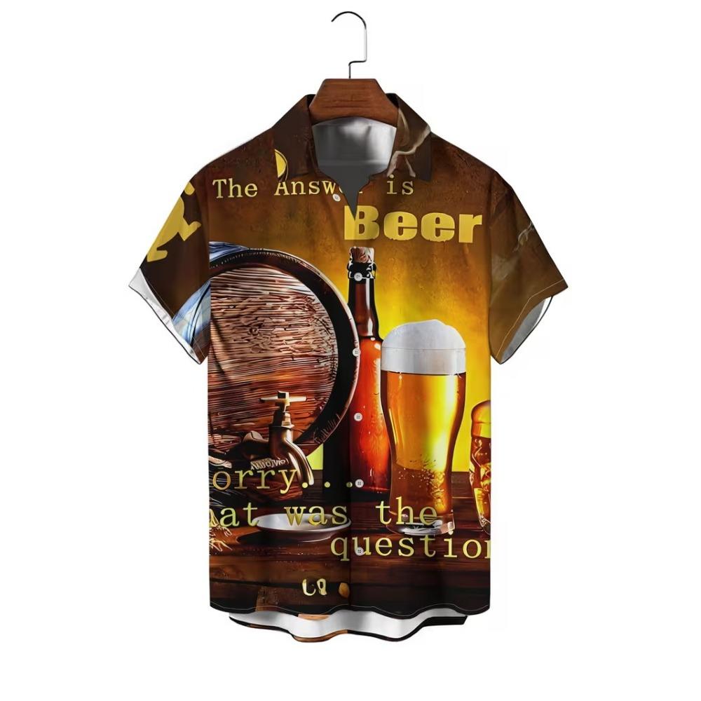 Bierkrug Muster Druck Herrenhemden Hawaii Kurzarm Top Mode Streetwear Freizeit Outdoor Herren- und Damenbekleidung Bluse