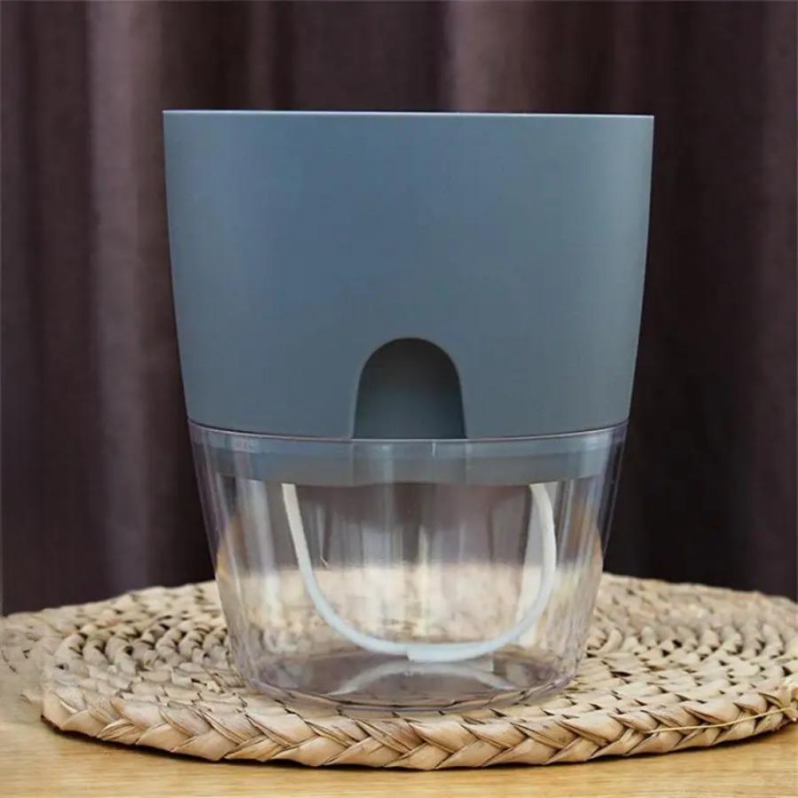 

Flower Pot Self Watering Transparent Double Layer Plastic Flowerpot Cotton Rope Watering Small Plant Pot With Injection Port outer diameter 10.5cm
