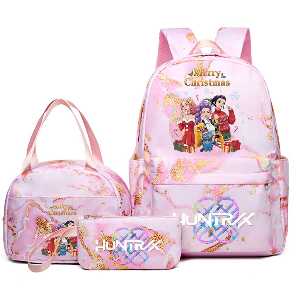 3Pcs/set Christmas Kpop Printed Backpack Handbag Pencil Case for Teenager Student Girl Boy Bookbag Schoolbag Women Large Capacity Travel Bag Kid Gift