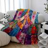 Vibrant Peace Sign Print Patchwork Quilt, Colorful Floral Polyester All-Season Throw for Sofa Bed, Home Decor & Gift