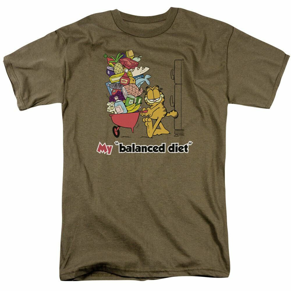 

Garfield Balanced Diet T Shirt Mens Licensed Jim Davis Comic Tee Safari Green S