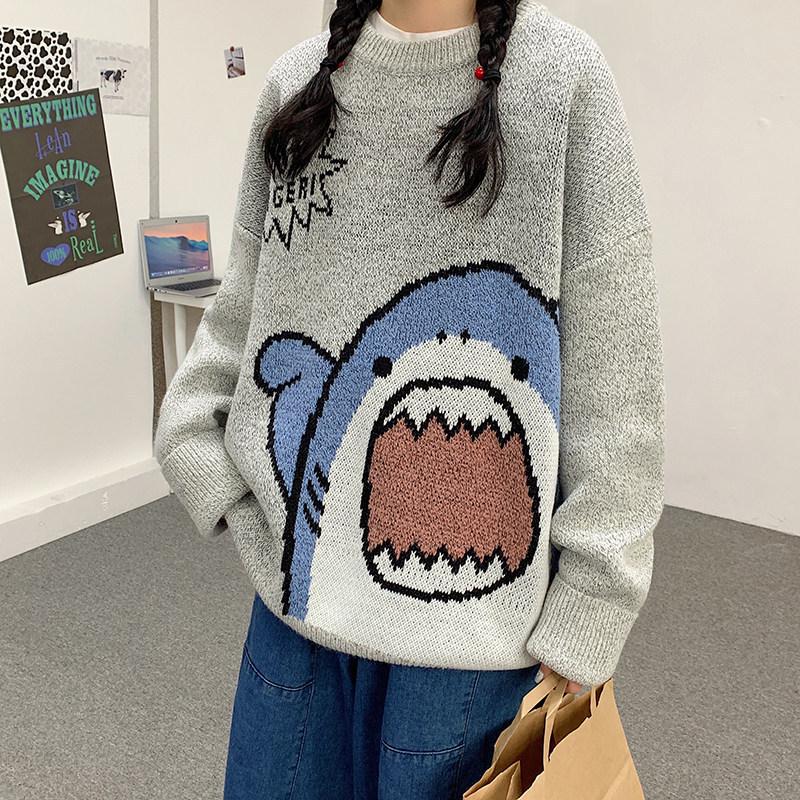 French Couple Niche Design Cute Cartoon Pullover Sweater - Women's Loose Autumn/Winter Outerwear