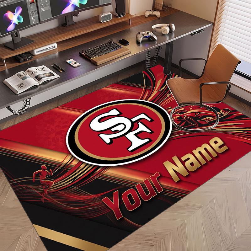 Benutzerdefinierter Teppich San Francisco 49ers Muster Druck Name Text Weicher Rutschfester Bodenbelag für Heim-Innenraumdekoration