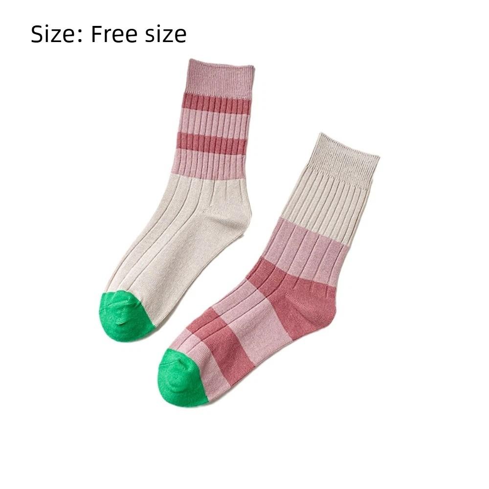 A Pair Stripes Mid Tube Socks Warm Womens Crew Socks Durable Cotton Socks  At All Seasons