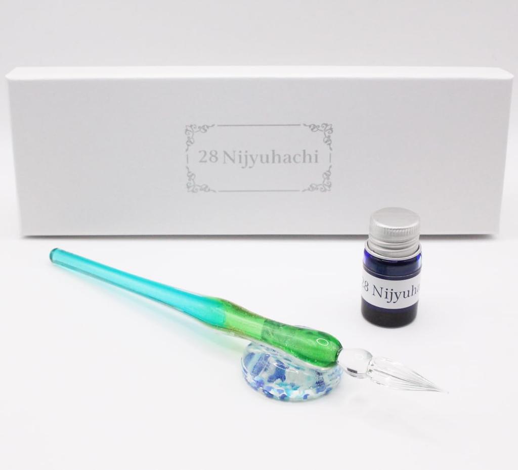 Glass Pen Pen Holder Ink Bottle Set "Star Fantasy" & (Blue & Green)