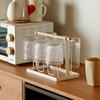 Portable Iron Cup Holder Household Coffee Cup Drain Rack Wooden Handrail Glass Holder Kitchen Living Room Cup Storage Shelf