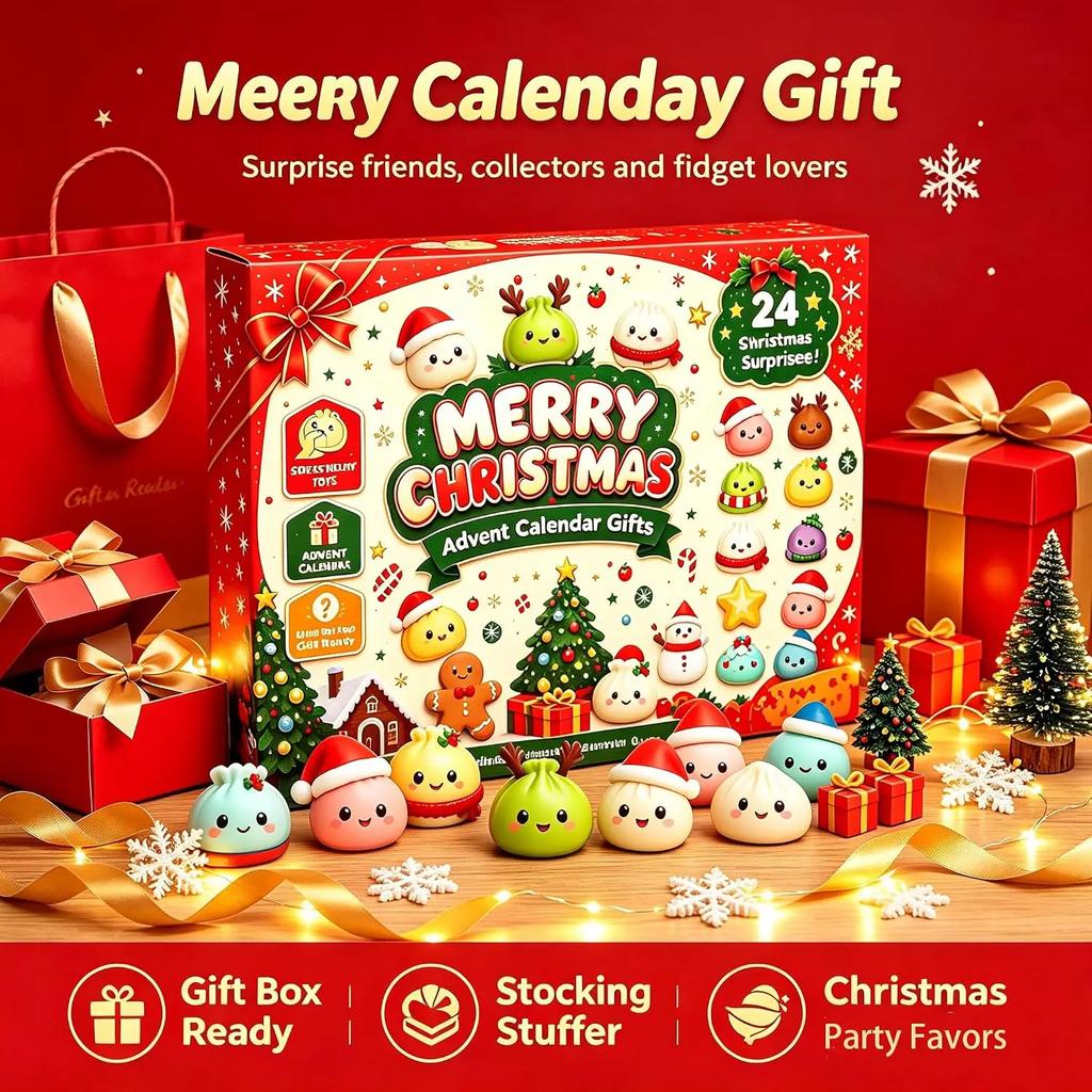 Calendario dell'Avvento a Forma di Raviolo Squishy da 24 Giorni 2026, Calendario Conto alla Rovescia Sensoriale Fidget, Squishy a Sorpresa, Fidget per Alleviare lo Stress