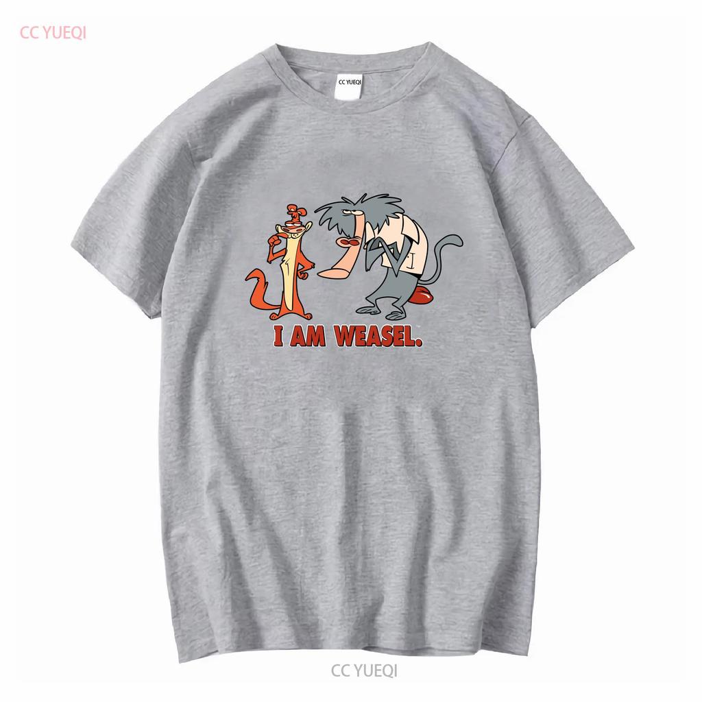 Official I Am Weasel Characters T Shirt Black vintage Washed Breathable Comfortable Top For Everyday Wear Soft designer clothes