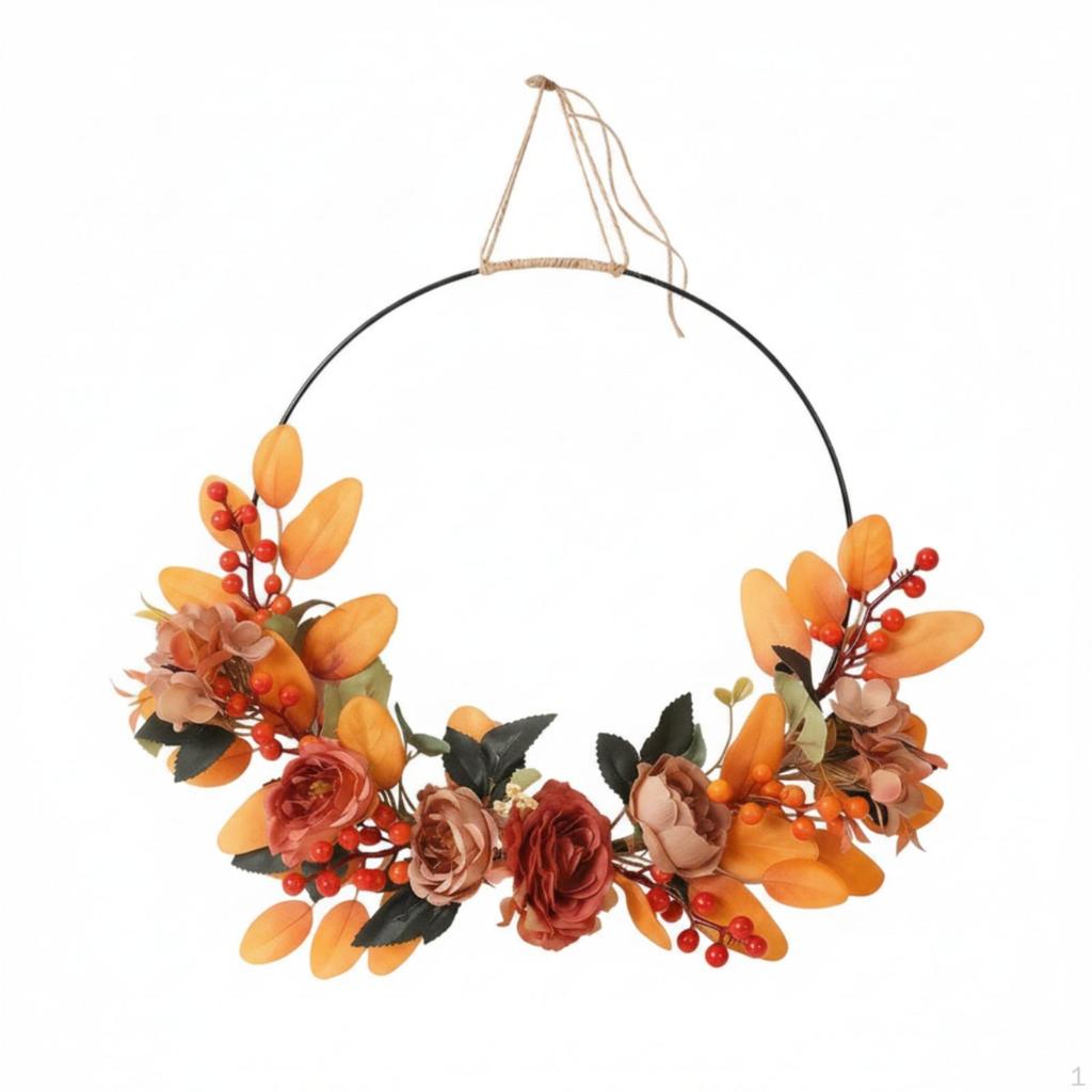Wreath with Jute Twine Silk Floral Hoop Open-Frame for Entryway, Door,