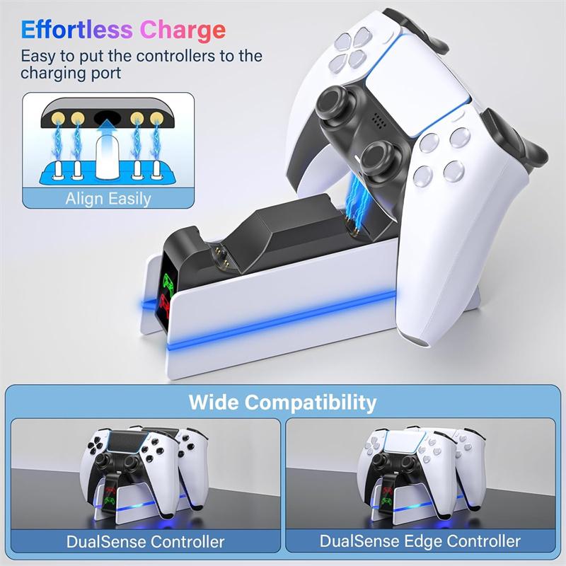 Ps5 Controller Charger Station For Playstation 5 Dualsense/Dualsense Edge, Charging Station With 10 Led Light
