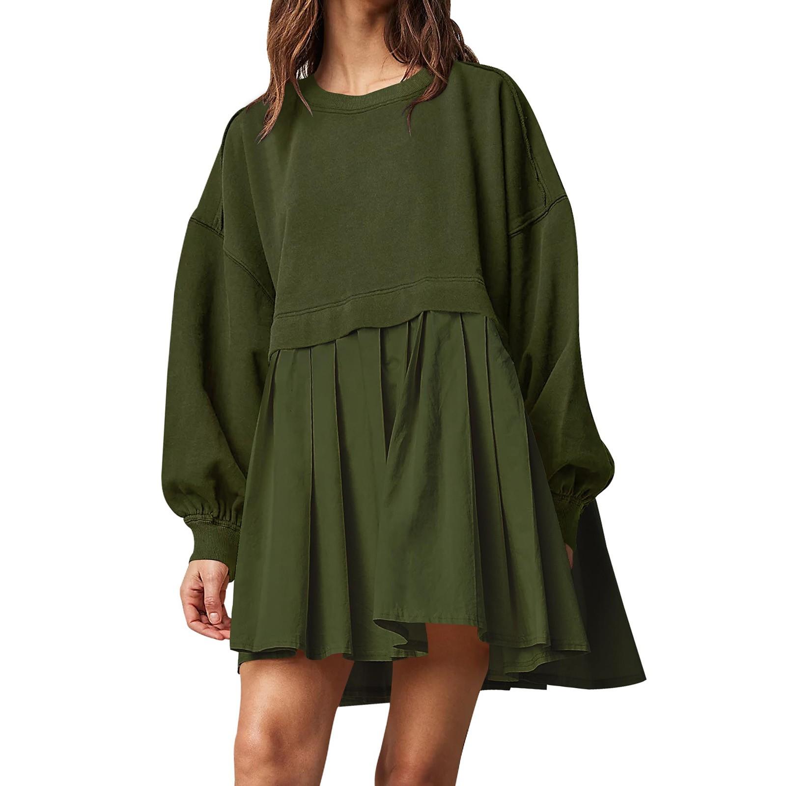 Женское платье-толстовка большого размера с длинным рукавом в стиле пэчворк — фото 3