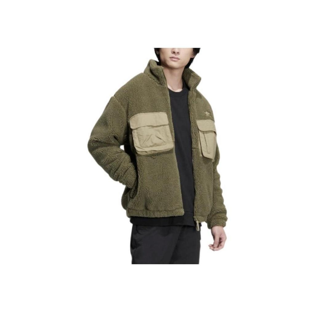 adidas Originals Unisex Workwear Sherpa Fleece Jacket Olive Green IC8163