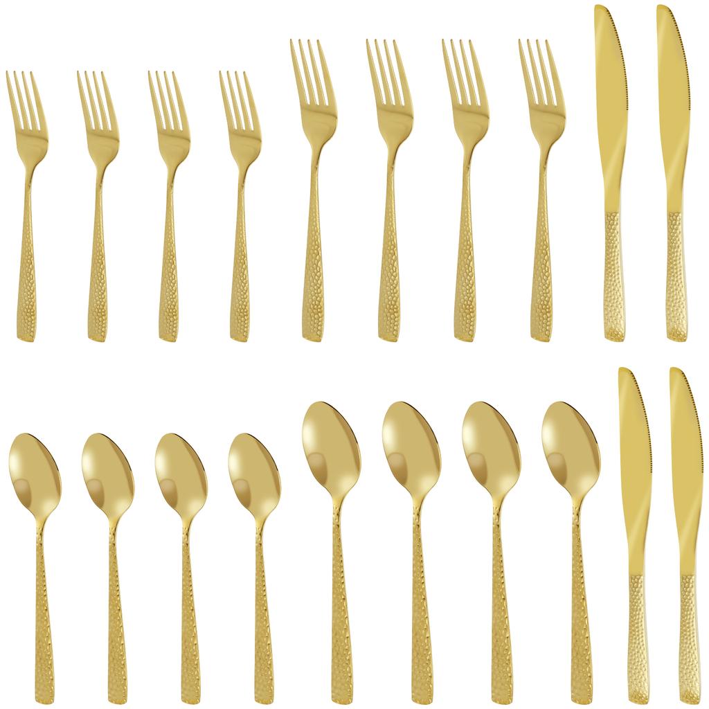 20 PCS Modern Hammered Flatware Utensil Set for 4 Stainless Steel Cutlery Silverware Set Includes Knives Forks Spoons for Home