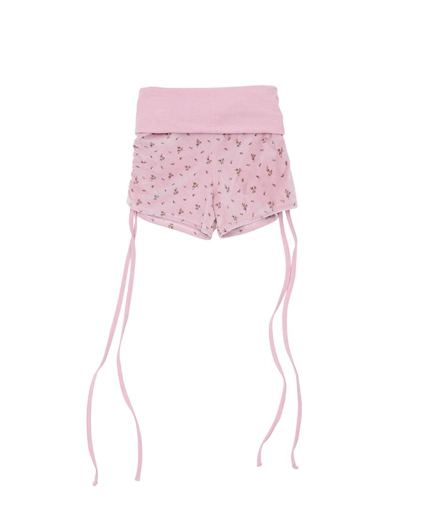 NO EXTRA TOUCH Velvet Shirred Belted Micro Shorts (Pink) / 26Smsp002Pi