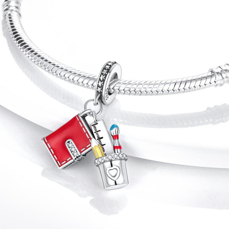 Notebook Drawing Bucket Charms Beads Fit Original 3Mmcopper Bracelet Pendent Necklace Women Birthday Gifts