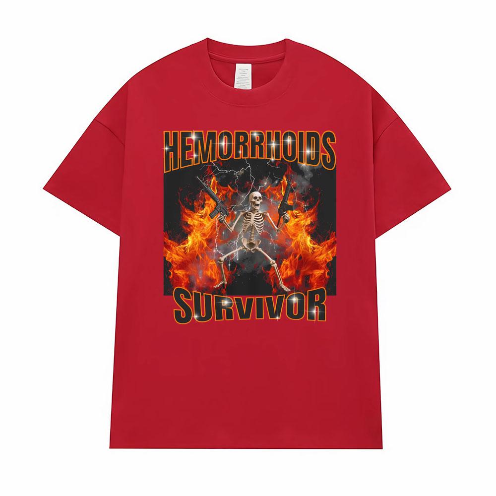 Hemoroidy Survivor Gen Z Humor Prokleté Grafické Tričko pro Muže Ženy Retro Gotické Tričko Oversized Volné Vysoce Kvalitní Trička