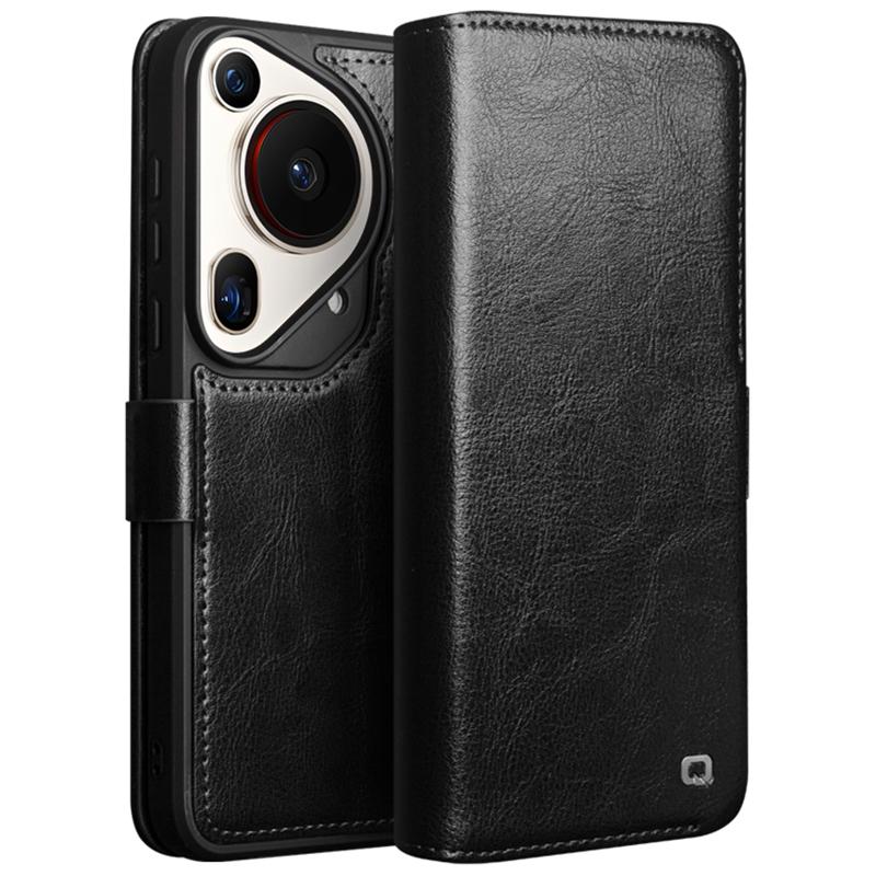 

QIALINO Для Huawei Pura 70 Ultra Чехол-кошелек Натуральная коровья кожа Откидная крышка для телефона Black