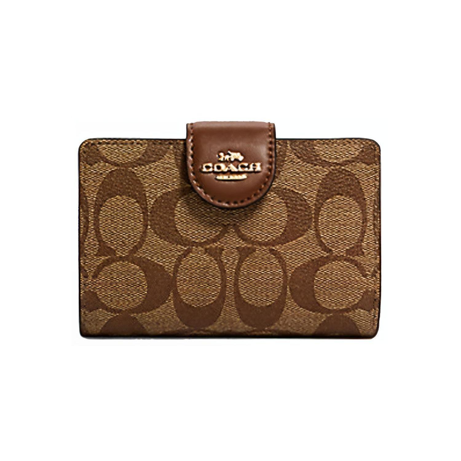 

Coach Women s Signature C Canvas Leather Trim Card Holder Wallet Compact Snap Closure Card Case for Daily Use C0082-IME74 Basic Set (Bag+Dust Bag)