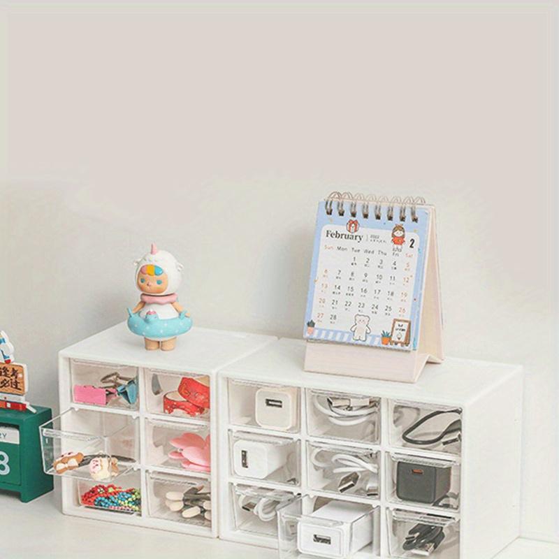 1pc-New Transparent Girl Pink Table Top Leather Band Hair Ornament Small Items Large Capacity Compartment Drawer Storage Box