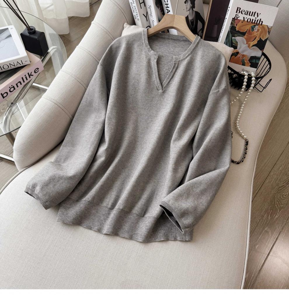 Women's V-Neck Knit Set - Autumn Fashion, Solid Color Two-Piece Trousers and Top