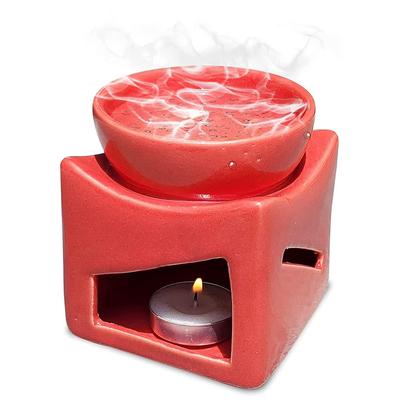 Keramische Klei Kaars Aangedreven Aroma Brander Olie Diffuser, Extra Grote Kom, met 1 Waxinelichtje, 4,25 Inch, (Rood)