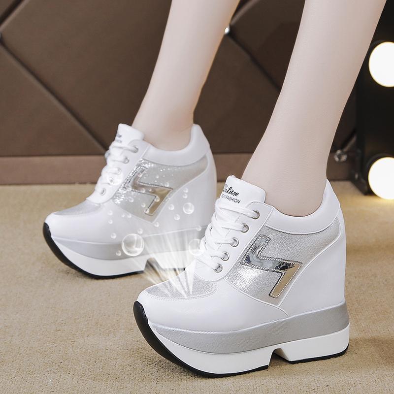 Women's Ankle Boots 2025 Spring Leather Chunky Shoes Woman Platform Height Increased Sneakers 10CM Thick Sole Wedges White Boots