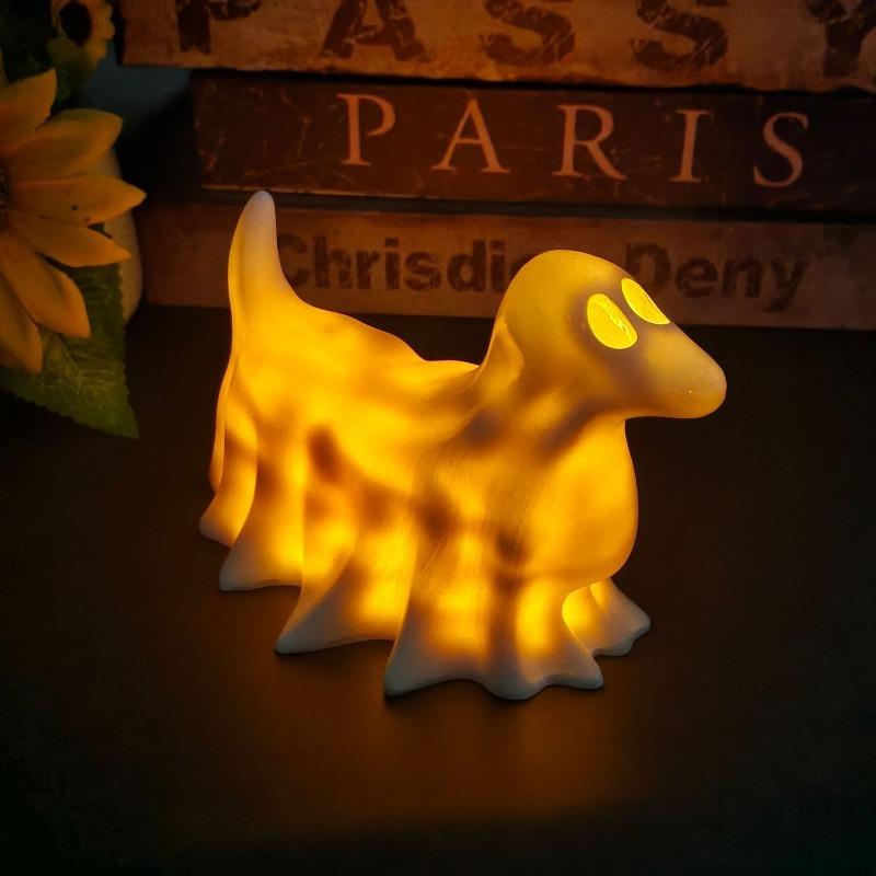 Halloween Glowing Ghost Dog Creative Resin Puppy Ornament Home Office Bedroom Indoor Decoration Halloween Decor Christmas Gift