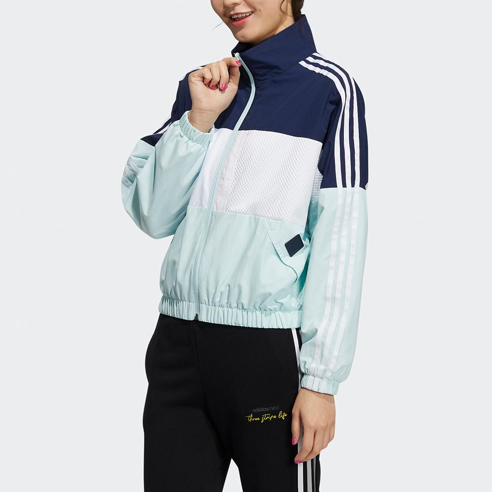 Adidas Neo Aug Track Top Side Stripe Color Block Vintage Sports Loose Stand Collar Jacket Women Jacket Blue H16264