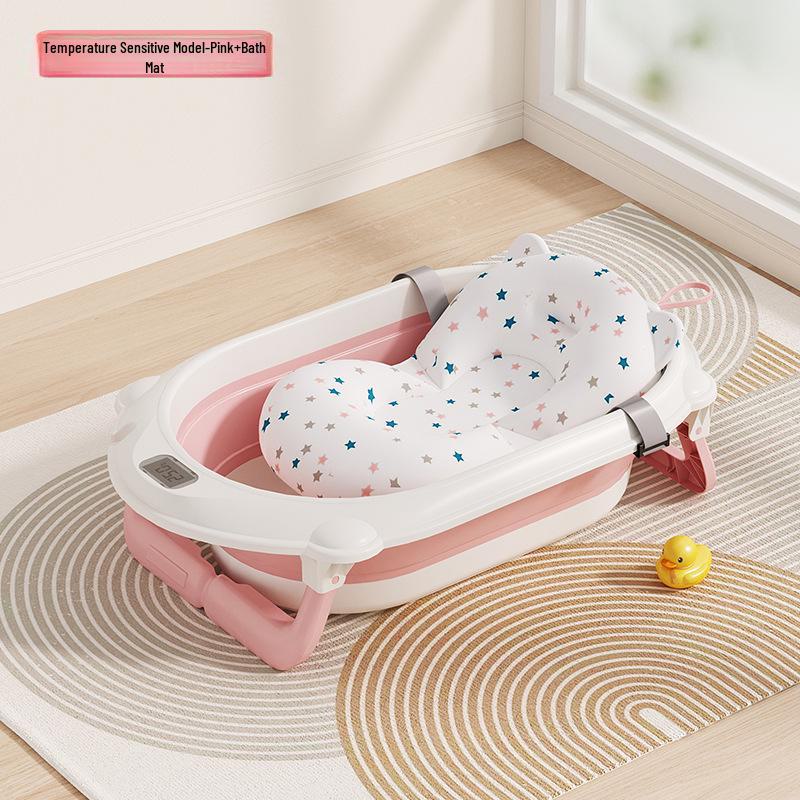 Temperature-Sensitive Folding Baby Bath Tub with Mat, PP + TPE Materials