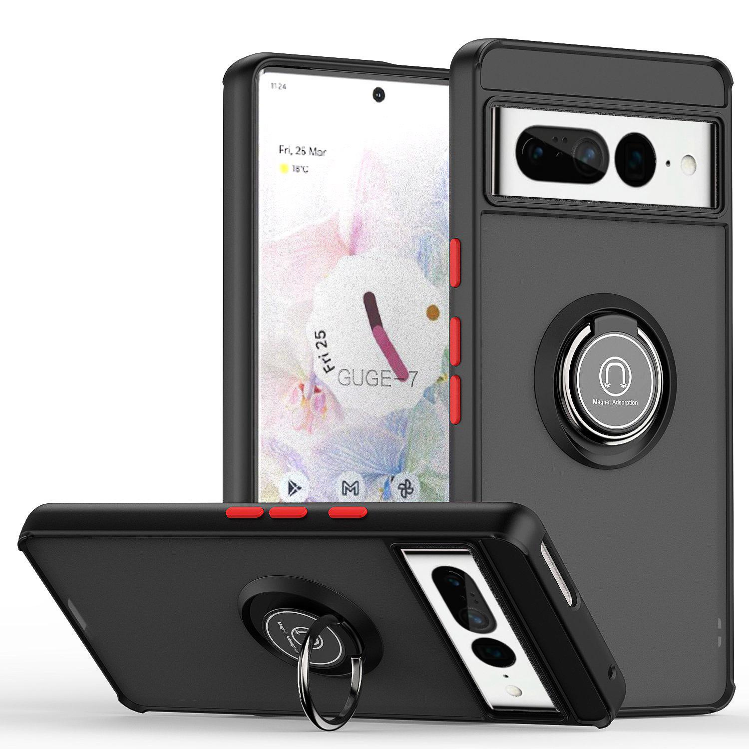 

Case For Google For Google Pixel 8A 7A 8 7 6 Pro Phone Case 360 Magnetic Finger Ring Matte Holder Armor Cover Anti-Fingerprint For Pixel 7