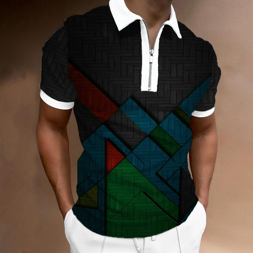Independent Station Hot Sale Men'S Polo Shirt 3D Digital Printing Casual Trend Zipper Short Sleeve Shirt
