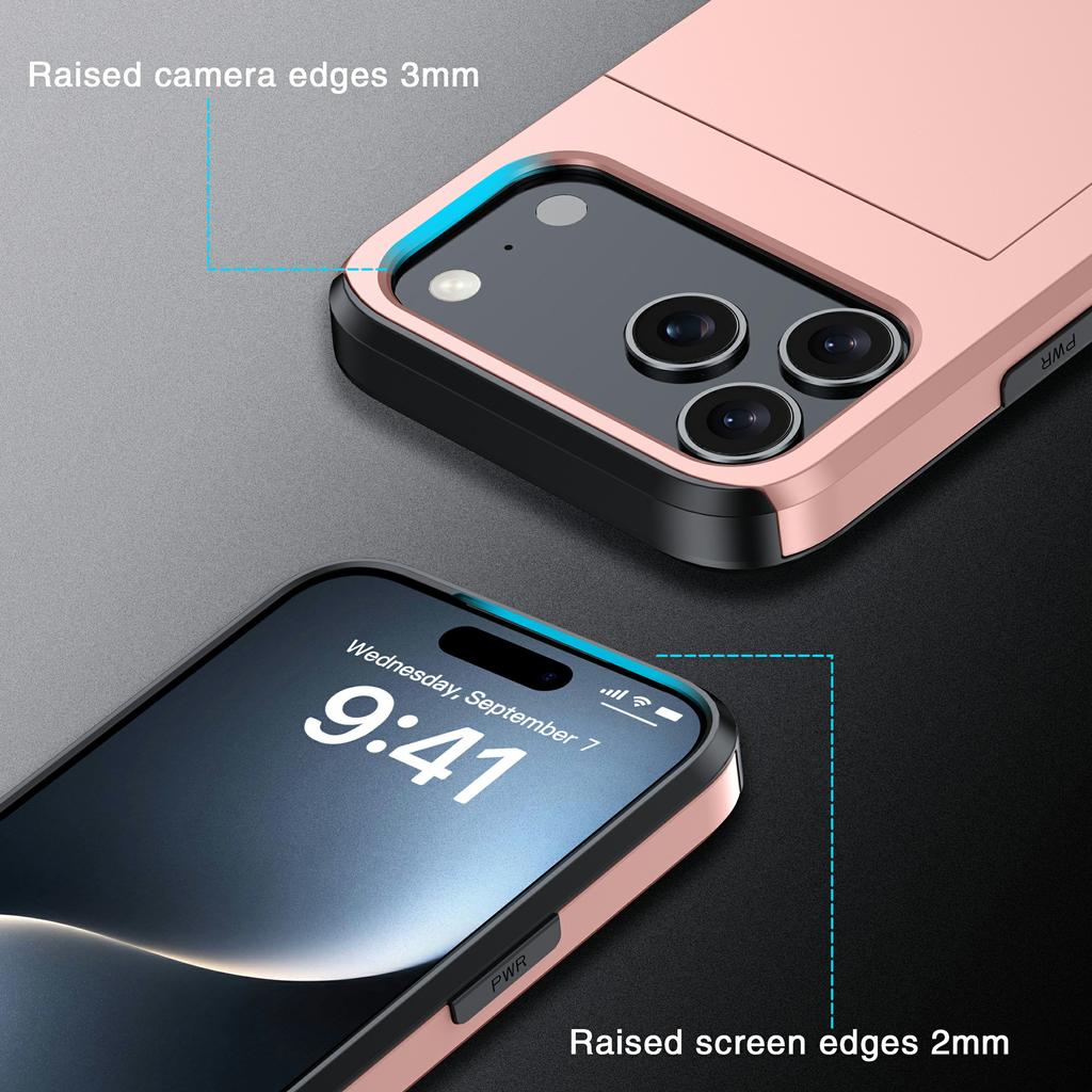 For iPhone 17 Pro Max Case with Card Holder TPU+PC Phone Back Cover