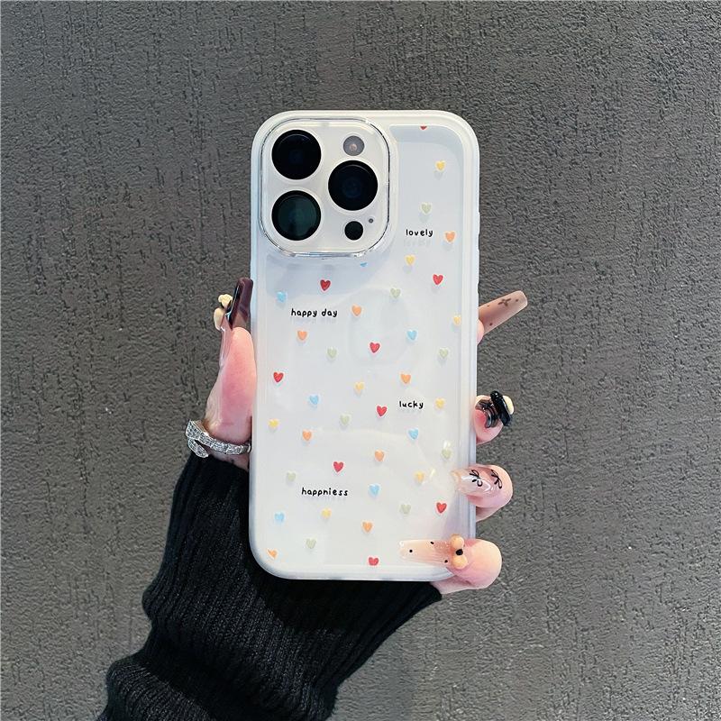 Full Screen Color Heart for Apple 17pro Phone Case for IPhone 16pm Metal Frame 15 Creative 14plu