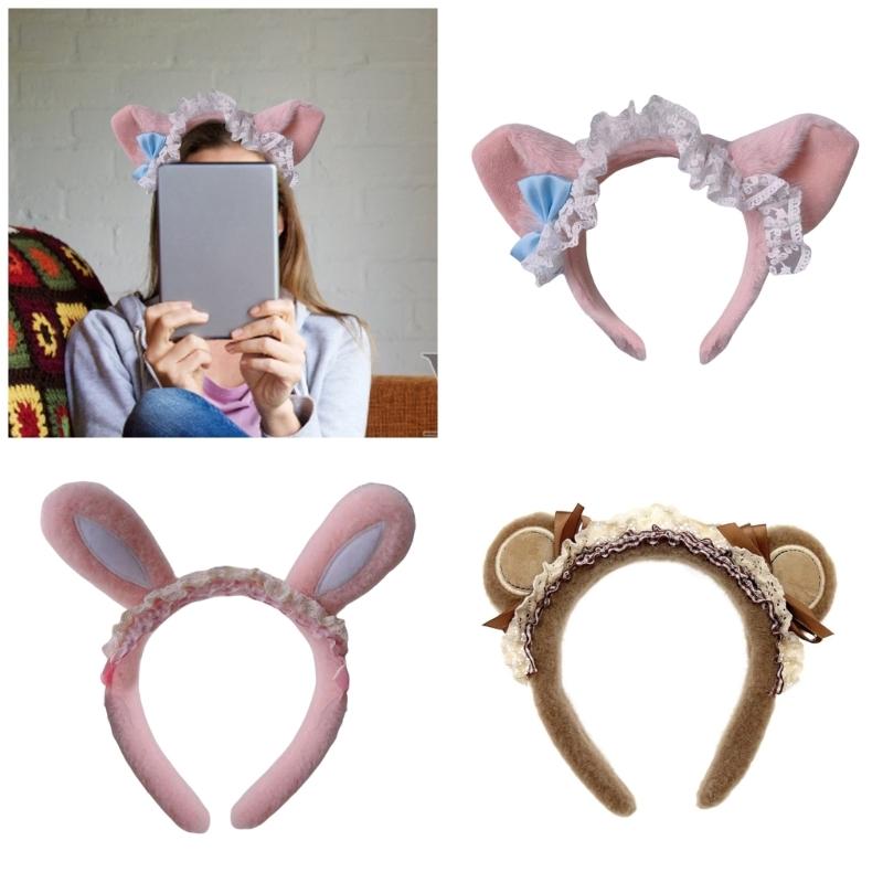 Girl Rabbits Headbands Bowknot Bear Furry Headwear Hairbands Fun Headwear