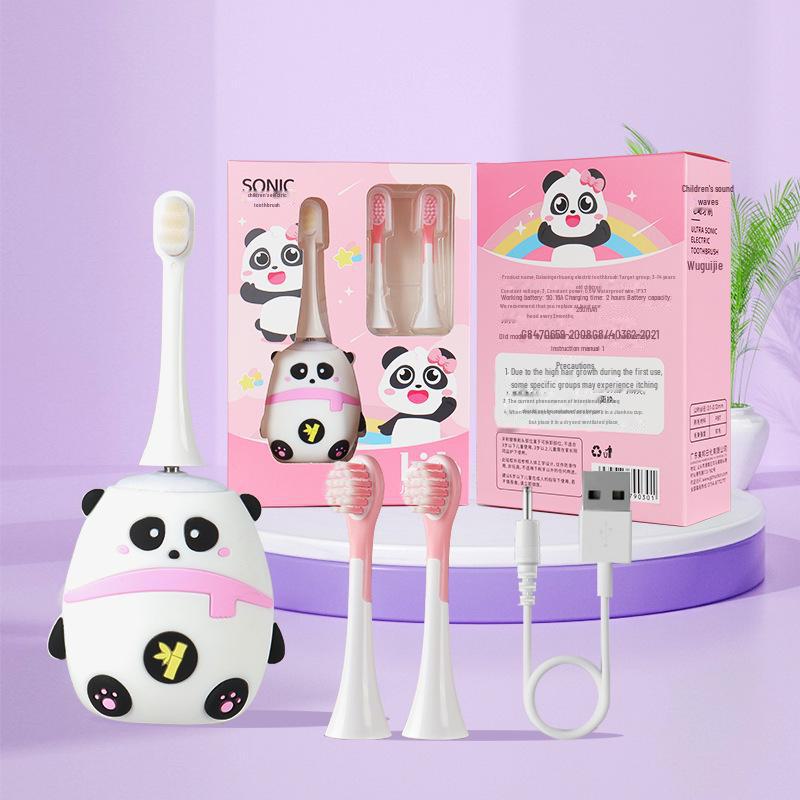 Children's Electric Toothbrush with Soft Bristles and Cartoon Red Panda Design for Ages 3-12