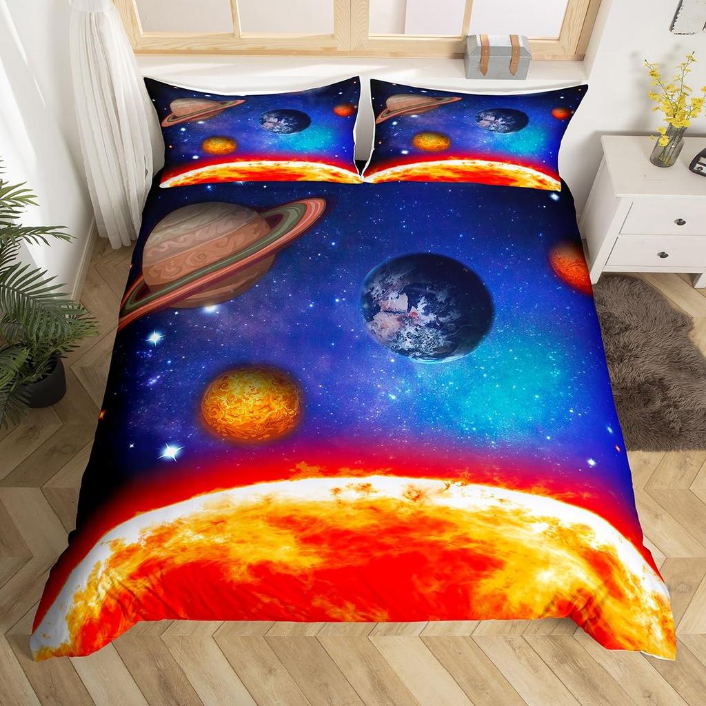 Bettdecke Weltraum Bettdecke Galaxie Weltraum Rakete Aufdruck Bettwäsche Set Universum Planet Raumschiff Polyester