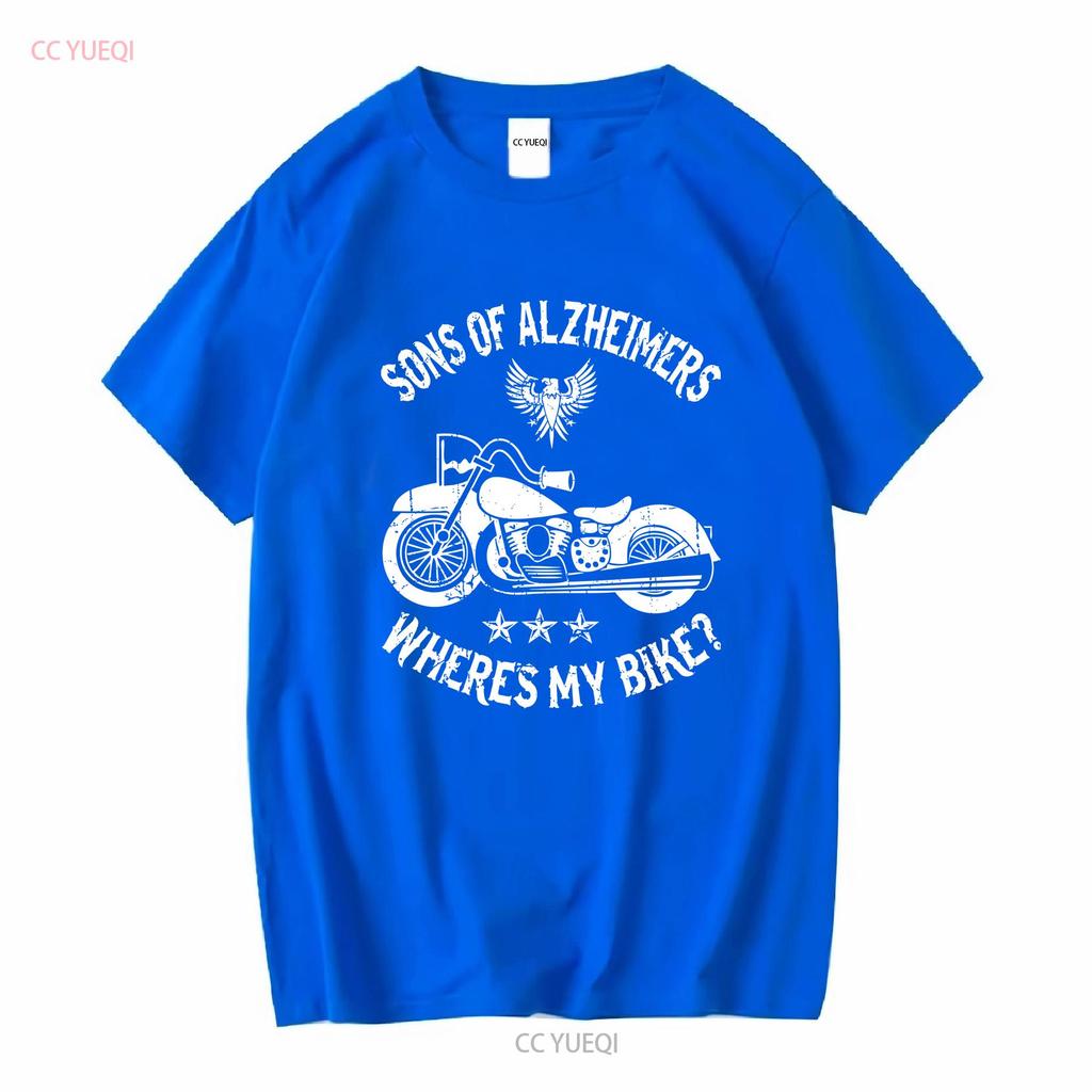 Biker Sons Alzheimers Wo ist mein Motorrad T-Shirt lang- oder kurzärmlig Vintage gewaschene Streetwear Stretch-Top für den Alltag