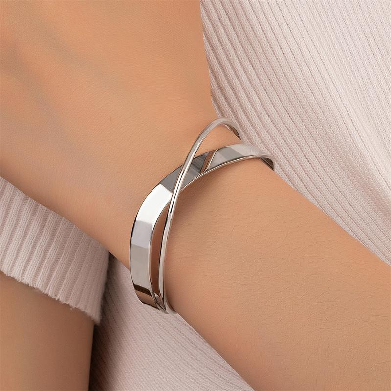 Gold Color Punk Irregular Metal Geometric Wide Bracelets for Women Men Vintage Smooth Twisted Cross Cuff Bangles Party Jewelry