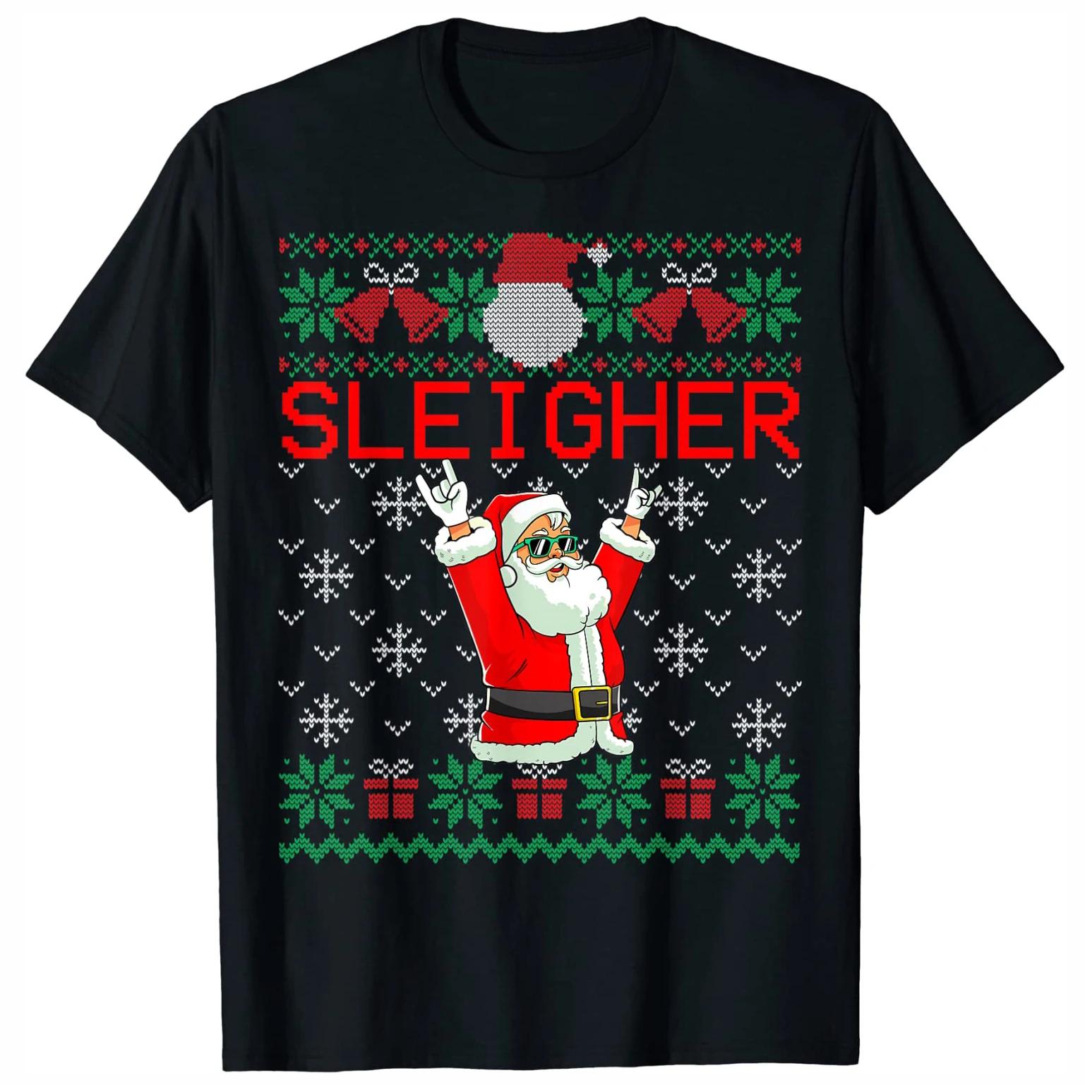 Sleigher Heavy Metal Music Hail Santa Ugly Christmas Sweater TShirt 100 Cotton ONeck Summer Short Sleeve Casual Mens Tshirt S