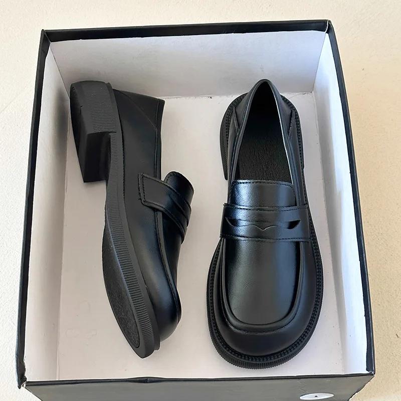 

Fashion Lucyever Women s Loafers 2024 Spring British Style Slip on Platform Mary Jane Shoes Woman Japanese Jk Uniform Lolita Shoes Women 35 чёрный