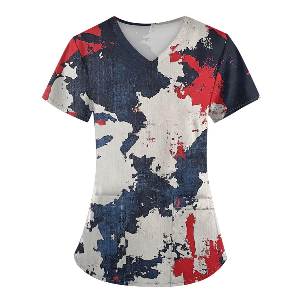 Dámská móda Tištěné overaly s krátkým rukávem a kapsami Horní díl Oblečení