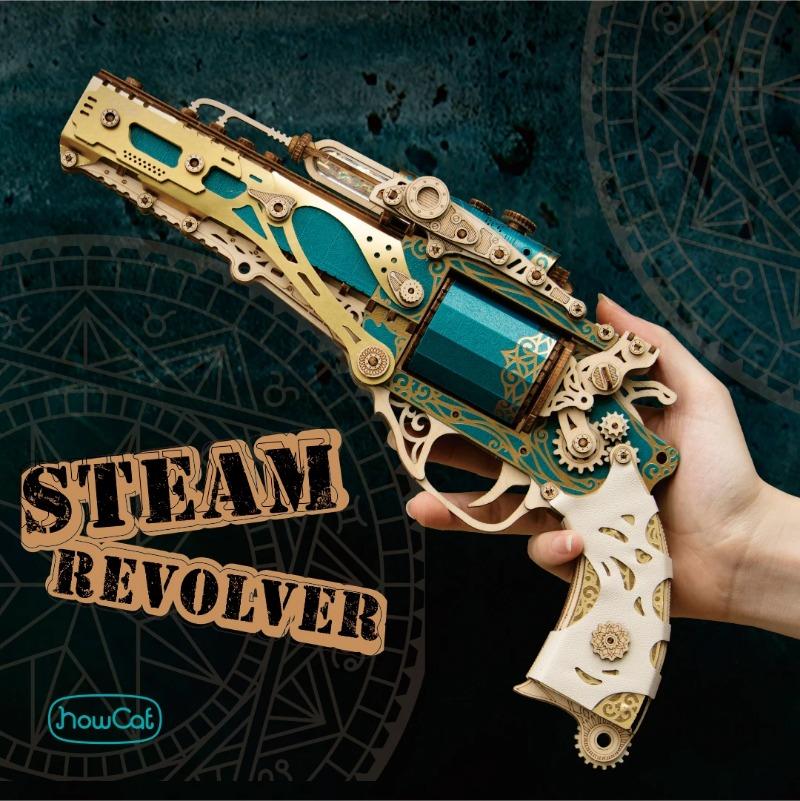 MMZ MODEL DIY 3D Wooden Puzzle Steam Revolver Assembly Model Kits Toys For Children Kids Girls Birthday Gift