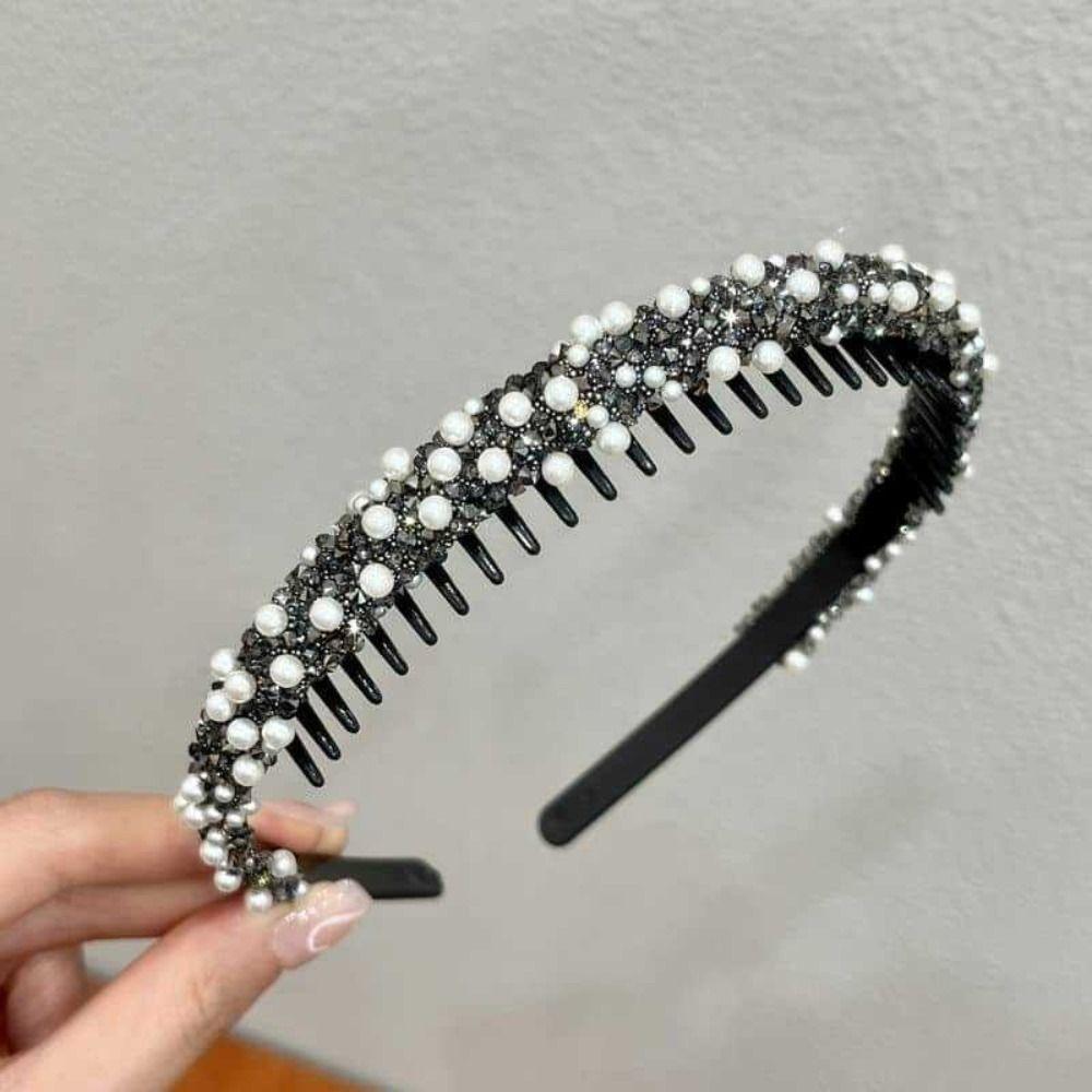 Pearl Crystal Teeth Headband Sweet Face Wash Hair Hoop Rhinestones Antislip Hairband Makeup