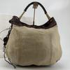 Hobo One Shoulder Handbag Tote Strap Linen Canvas Leather Ivory Brown Tassel Fringe