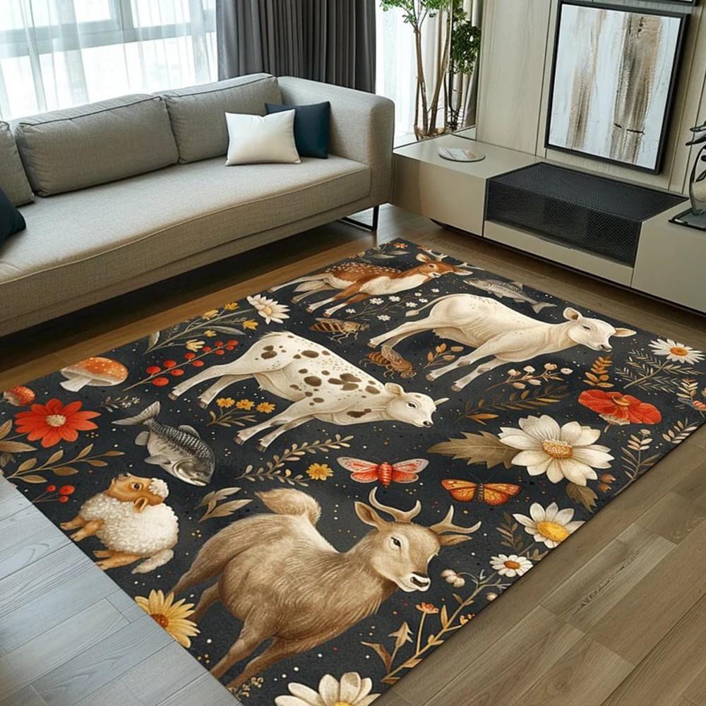 Tappeto Floreale Animale Lavabile Tappeto da Patio Antiscivolo Tappeti in Flanella per Casa Soggiorno Camera da Letto Cucina Tappetino Lavabile in Lavatrice 40X60cm-16x24in
