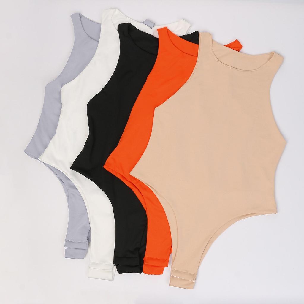 Tuta Body Monopezzo da Donna Europea e Americana Senza Maniche con Spacco Alto a Colore Unito