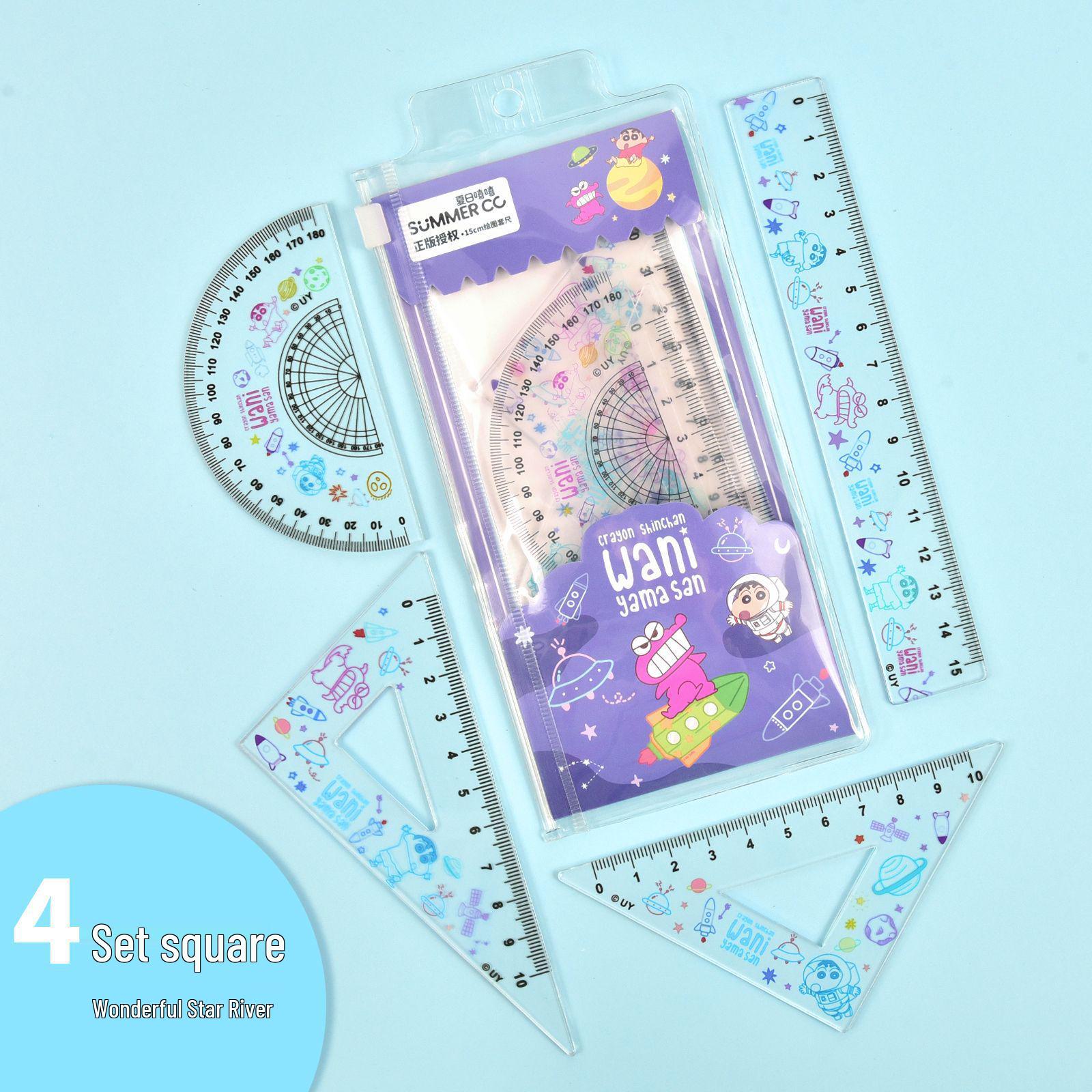 

Crayon Shin-chan Official Ruler Stationery Four-Piece Set: Set Square and Multifunctional Ruler. 15cm