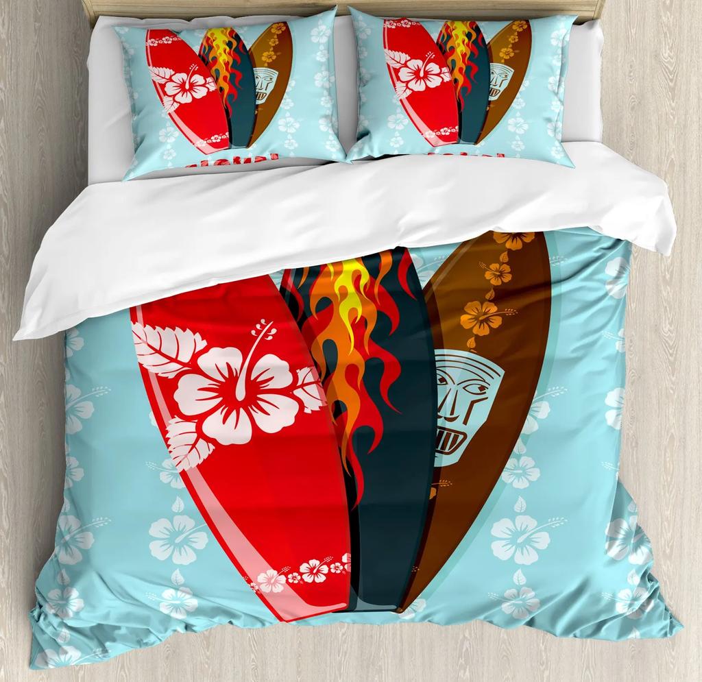 Tavola da Surf Morbida Durevole Qualità Copripiumino Colorato Surf Mare Modello Estate Viaggio Illustrazione Colori Retrò Decorativo Corallo Arancione Bambino Donna