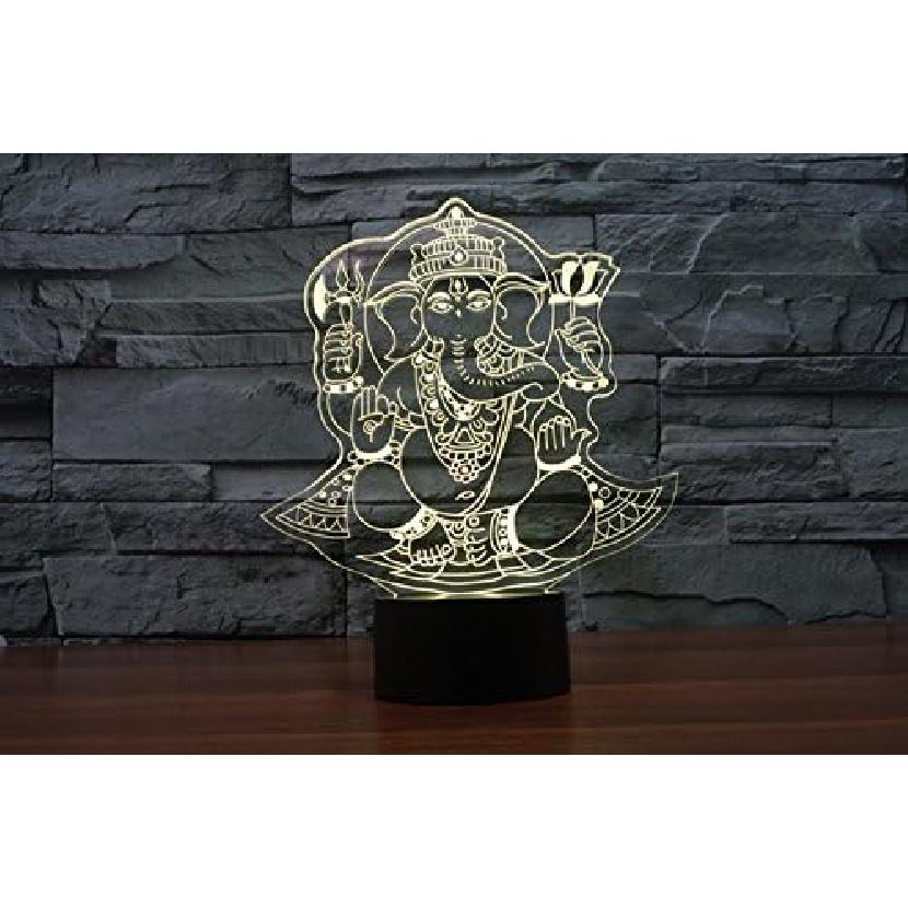 Ganesha 3D Illusion Night Light Touch Table Desk Lamp with Remote Control 16 Colors Optical USB LED Night Light for Kids Gift Room Decoration