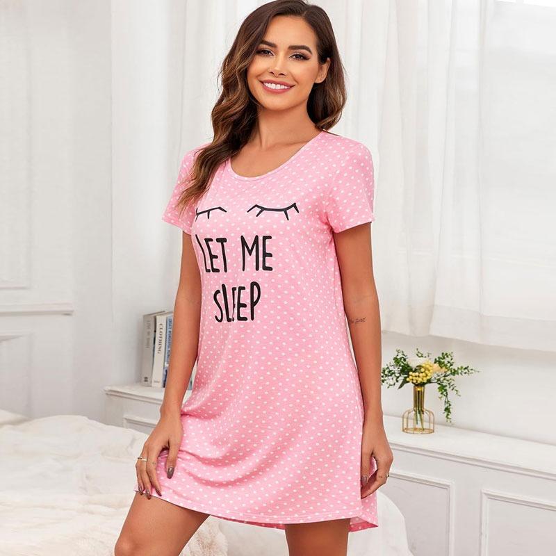 

Повседневные платья для сна с коротким рукавом и принтом букв для женщин, свободная футболка, ночная одежда, домашняя одежда, ночная сорочка, одежда для отдыха M